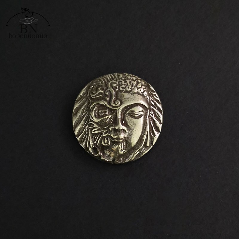 Bouddha visage en colère dieu gardien du bouddhisme, vis en laiton bouton Rivet bricolage sac en cuir portefeuille chaîne vêtement décoration boucles rétro: white brass