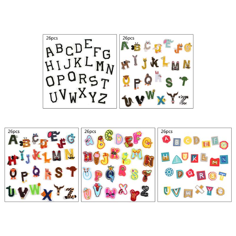 26 pçs inglês letras remendos desenhos animados animal alfabeto bordado apliques ferro em/costura crachá para crianças roupas diy