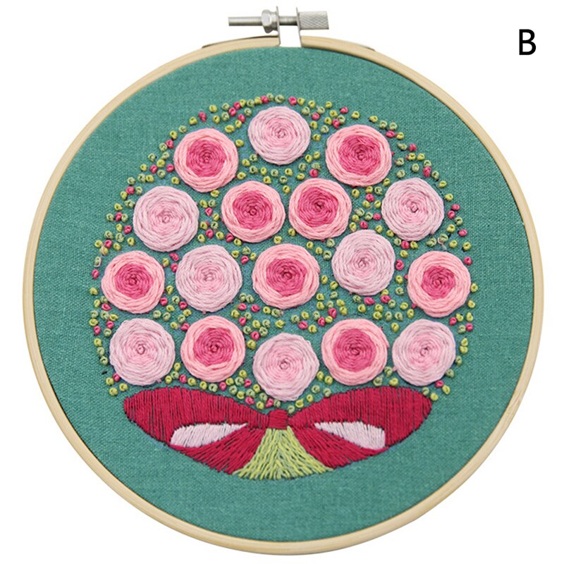 DIY Embroidery Plants Cherry Tree Handwork Needlework for Beginner Cross Stitch Kit Ribbon Painting Embroidery Hoop Home Decor