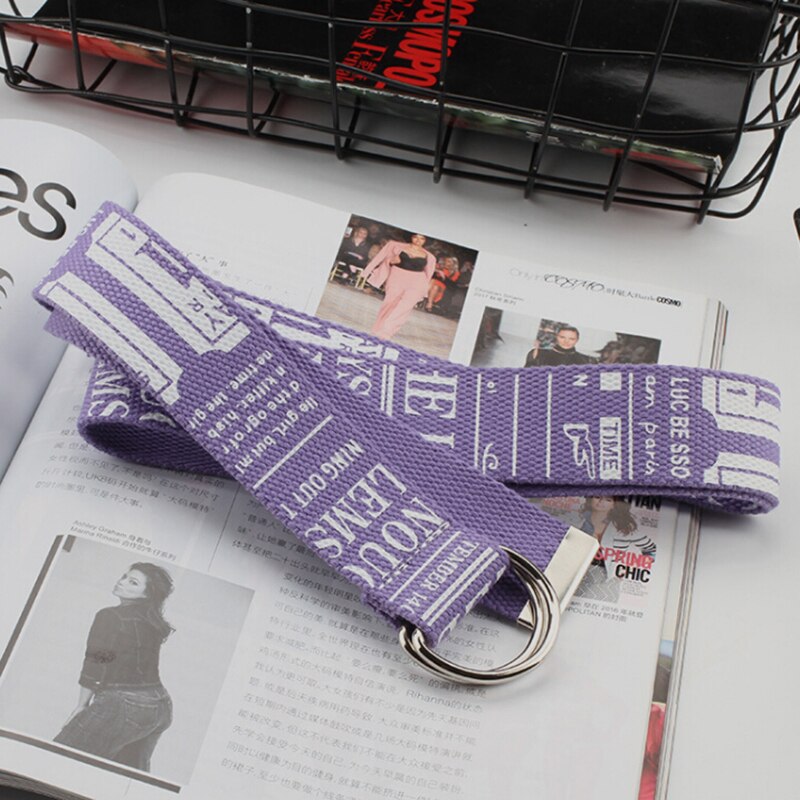 Unisex canvas riemen met letters, d-ring, dubbele gesp, punk tailleband, dames, heren, tieners, lange brede riem: C paars