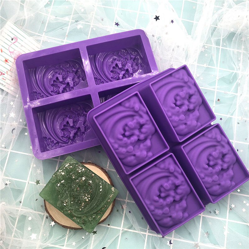 4 Cavity 3D Wave Emboss Aromatherapy Rectangular Soap Molds Silicone Soap Mold For Soaps Making