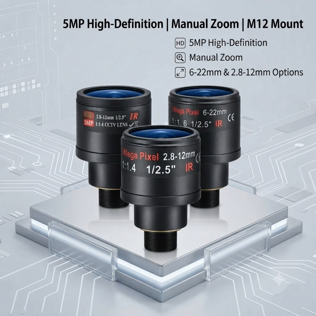 5MP Varifocal M12 Mount Lens 2.8-12mm/6-22mm/3.6-10mm/5-50mm Manual Zoom with 650nm IR Filter for OpenMV CCTV Security Camera