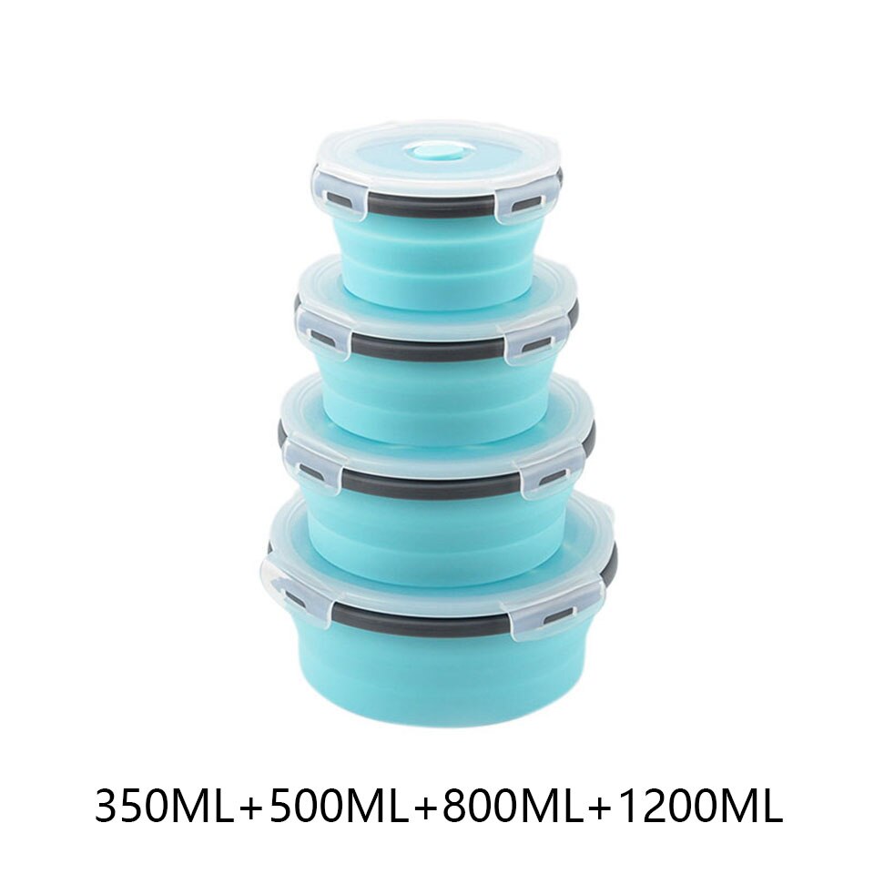 Siliconen Inklapbare Voedsel Opslag Containers Set Opslag Met Deksels Ronde Siliconen Lunch Containers Magnetron Vriezer: 4 Grey Blue