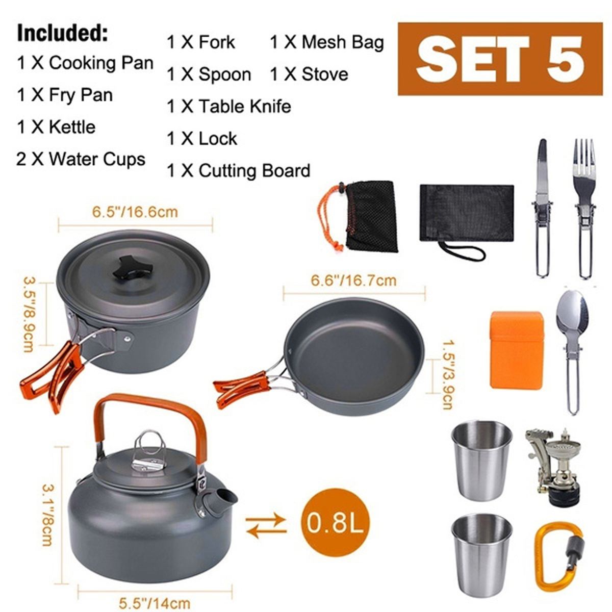 Outdoor Camping Cookware Tableware Picnic Cooking Pan Fry Pan Kettle Teapot Foldable Fork Spoon Kit Hiking Camping Picnic Tools: Purple