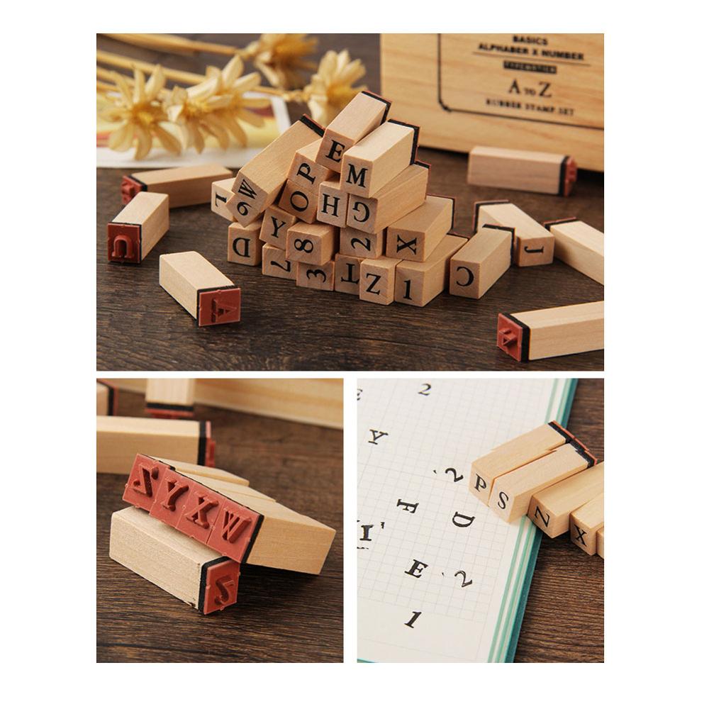 36 stk retro træ stempel sæt vintage bogstaver tal træ stempel sæt dagbog scrapbog planlægger dagbog stempel skole forsyninger