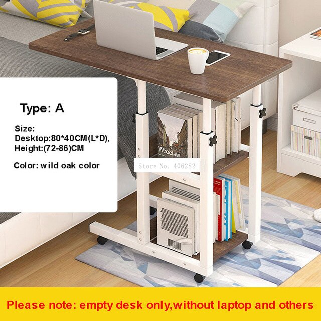 Movable Simple Laptop Table Wood Desktop Height Adjustable Bed Sofa Side Computer Notebook Laptop Desk Table Iron Frame: Type A wild oak