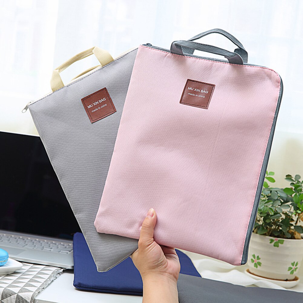 A4 With Handle Stationery Portfolio Portable Organizer Double Layer Nylon File Pocket Document Bag School Office Folder Zipper
