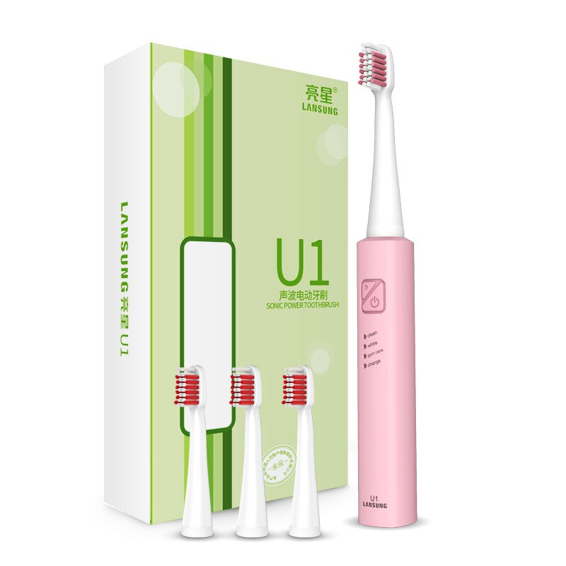 Lansung Schall- Elektrische Zahnbürste Ultra Schall- USB Aufladbare Erwachsene Zahnbürste Clever 4 Zahnbürste Köpfe Austauschbare Bleichen