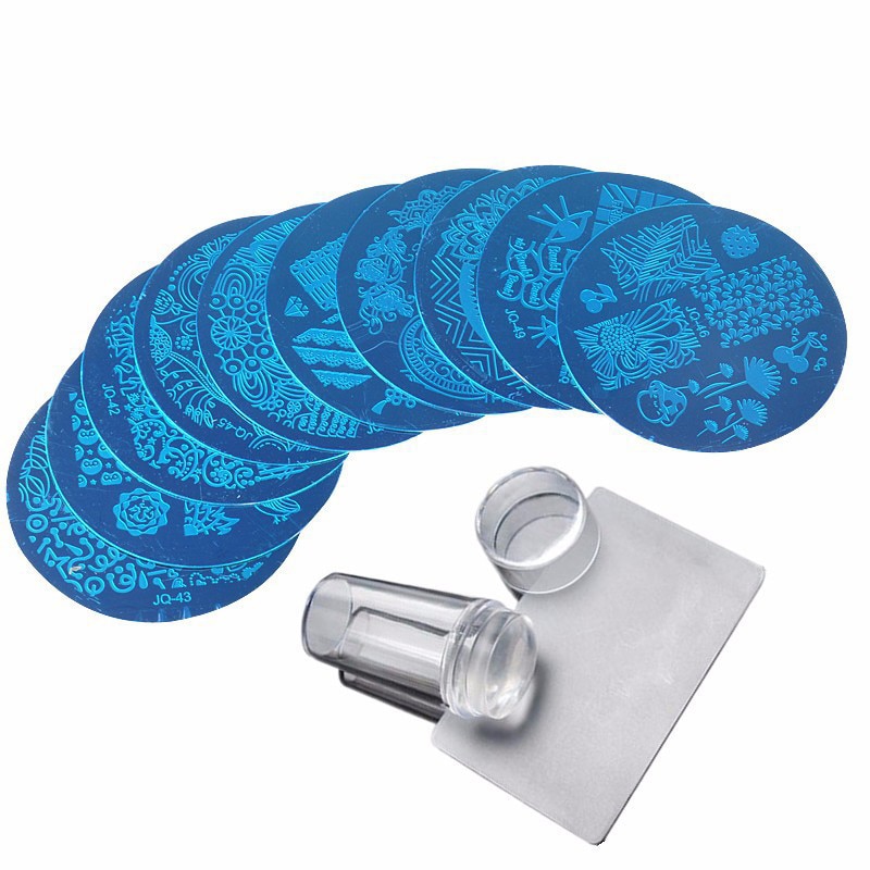 10 stk stempelplade + klar silikone stamper + skraber nail art billede stempel værktøj manicure skabelon  wh998: Default Title