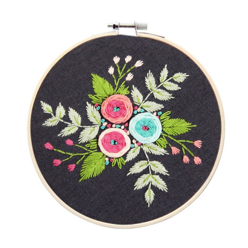 European Simple Plant Flower Embroidery DIY Material Package Handmade Beginner Kit(Including Bamboo Embroidery): A1
