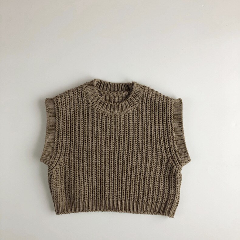 Suéter sin mangas para niños y niñas, chaleco de Color sólido, literario coreano, marrón, 9243, invierno,: coffee / 90cm