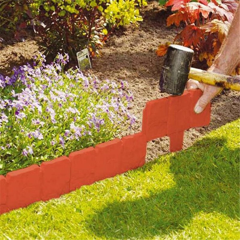 Garden Fence Plastic Fences Lawn Edging Flower Bed Plant Border Decorations Edging Cobbled Insert Ground: Red 5pcs