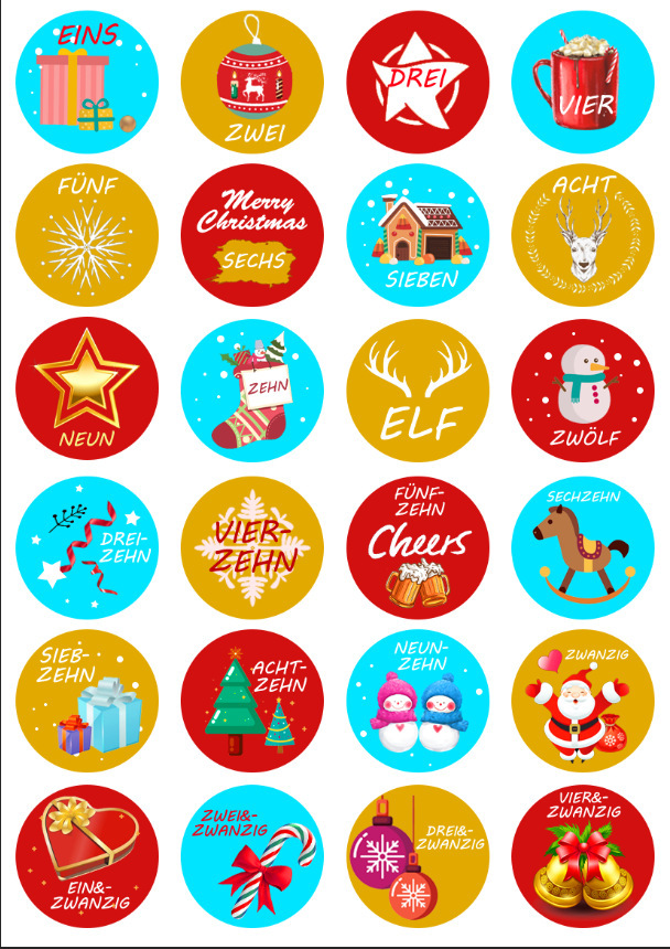 Merry Christmas Stickers Advent Calendar Number Paper Stickers Multi-Function DIY Crafts Packaging Labels Decor Tools: 5