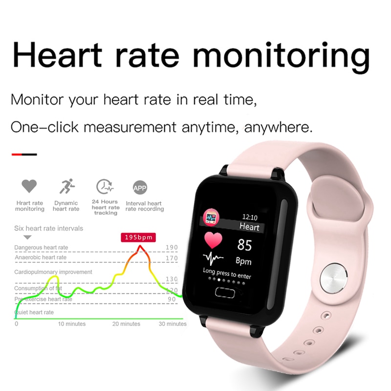 Lige smart klocka dam sport stegräknare smart armband pulsmätare fitness tracker led färgskärm damklocka+låda
