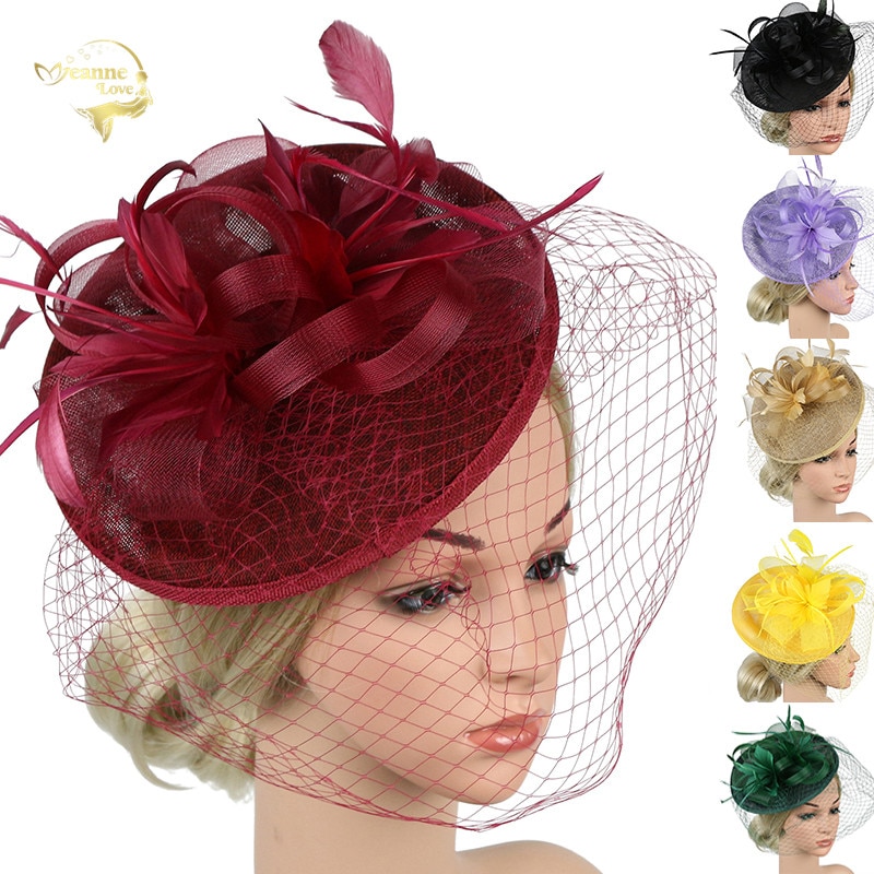 Bröllop brudhattar och fascinatorer headpiece festhatt/corsage svart brudbur nät bröllopsslöja fest dam håraccessoarer