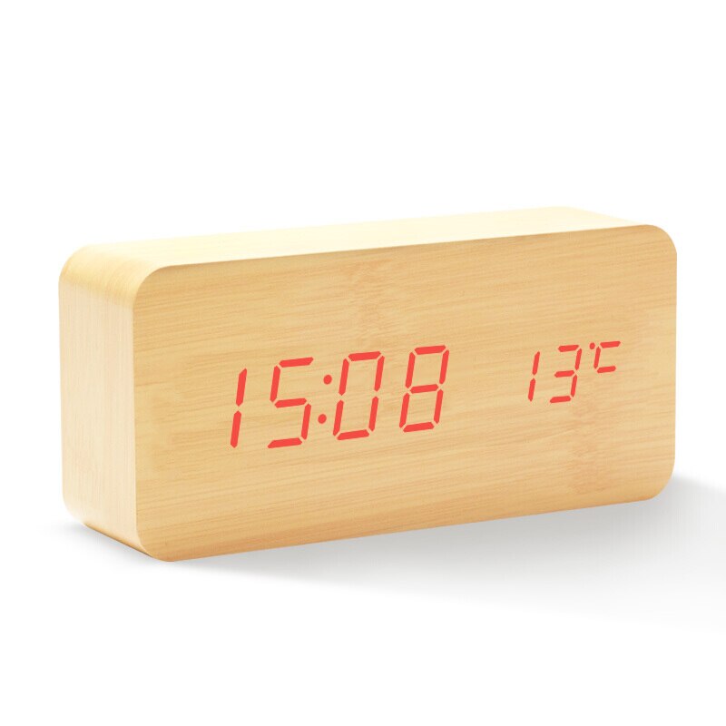 TIMESS USB Clocks LED Wooden Alarm Clock Watch Table Voice Control Digital Wood Electronic Desktop Table Decor Clock 2022: 2