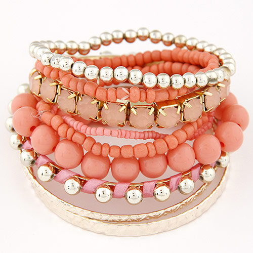 LEMOER Bohemian Candy Color Multilayer Beads Bracelet Bangles jewelry for women pulseras mujer wrist band: dark pink