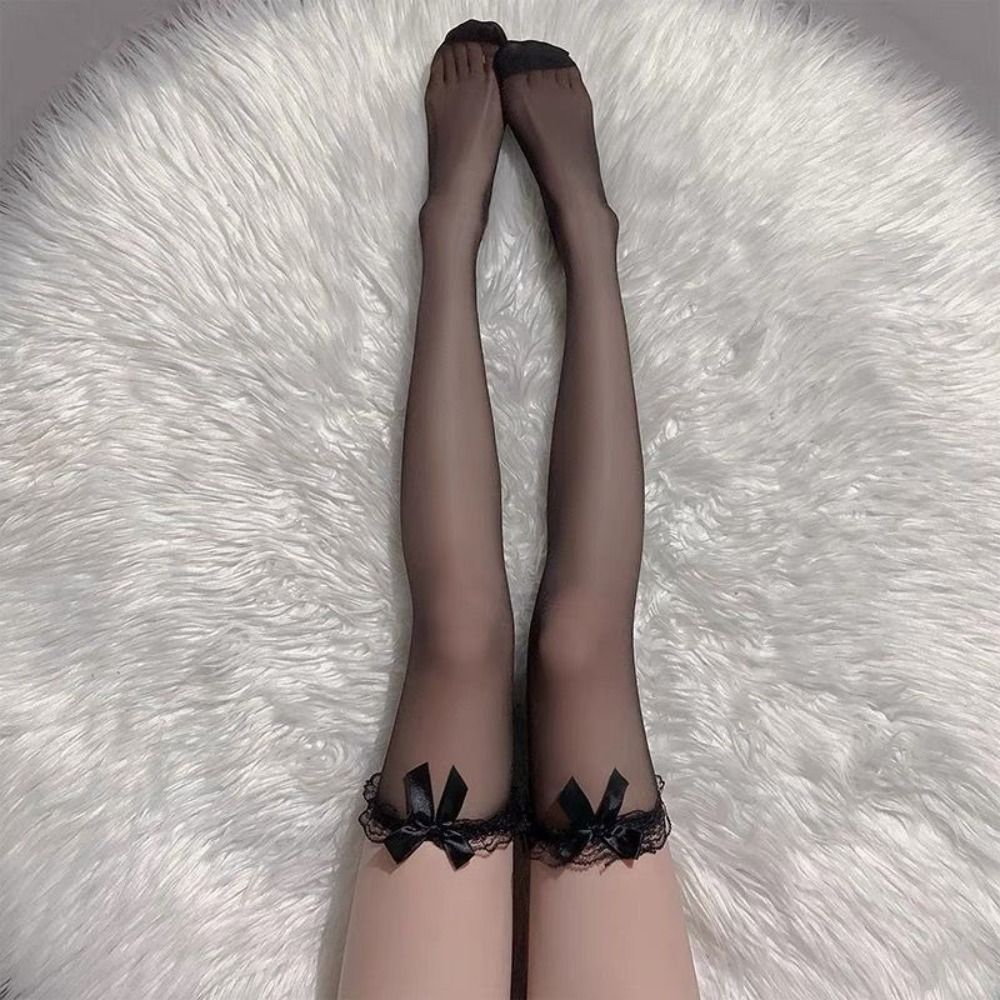 Calzini lunghi sopra il ginocchio sexy bianchi neri Donne Ragazze dolci Lolita Bowknot Calze a rete alte alla coscia Punk gotico Maglia di pizzo Legging: Blu