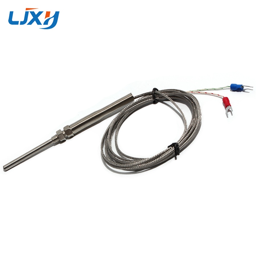 LJXH K-type Thermocouple 200/250/300mm Stainless Steel Probe Sensor 0~400℃ Temperature M8*1.25 Thread 4m/5m/6m Cable Length