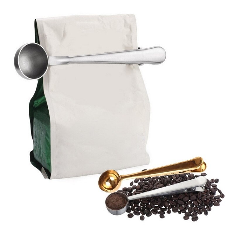 Cuchara de café con mango largo y Clip para cocina, suministro de leche en polvo, condimentos líquidos, cucharas medidoras de buen sellado