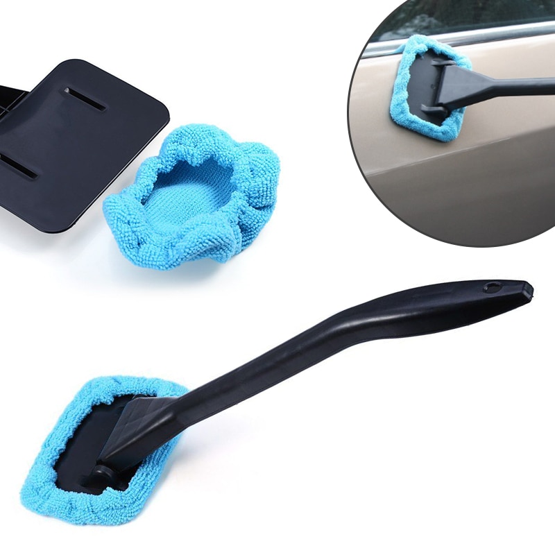 1pc ljusblå bilfönsterborste glasrengörare torkskrapa borst rengöringsverktyg med ren trasa pad microfiber duster