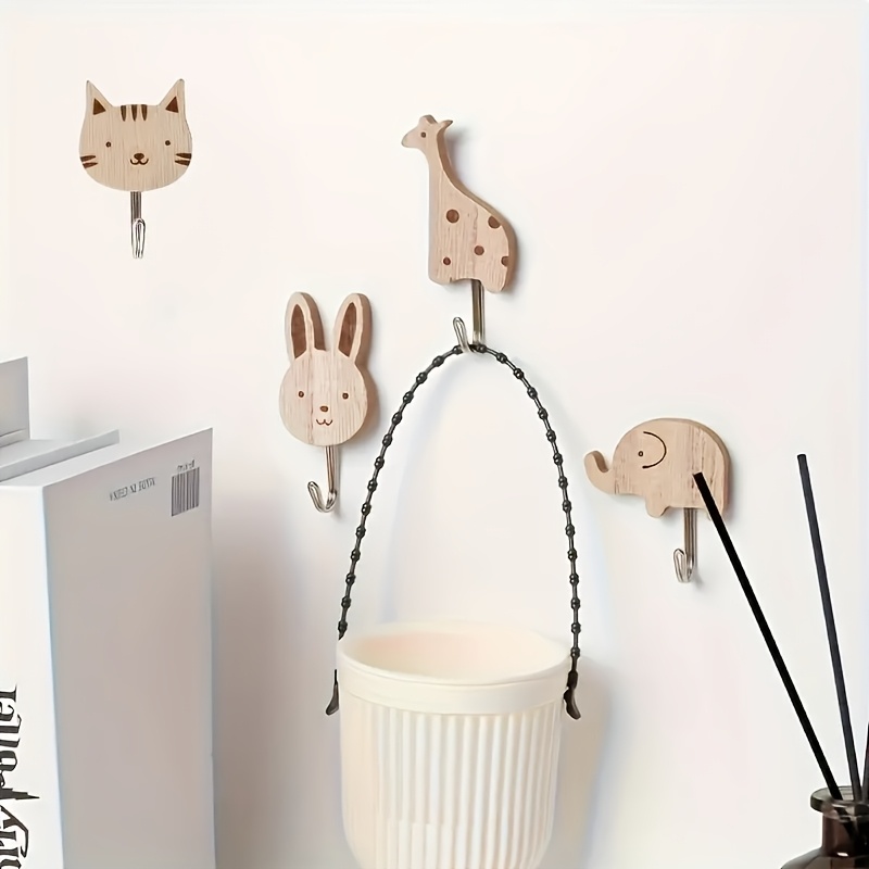 4 Stück hölzerne Haken in Tierform – wandmontierte Aufbewahrung für Mäntel, Handtücher, Schals, Taschen – Heimorganisation, Haken zum Aufhängen