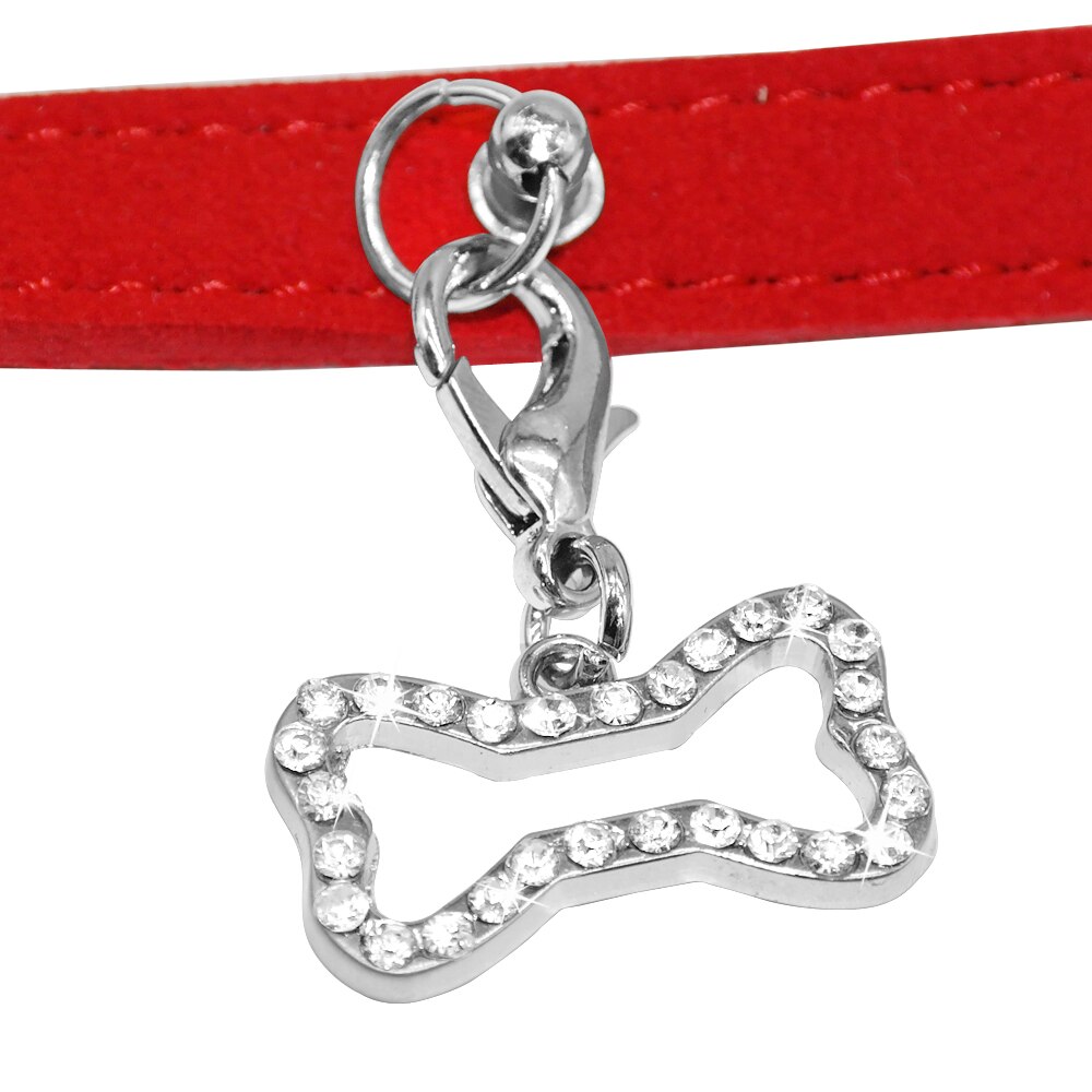 Zachte Suède Pet Hondenriem Katten Honden Wandelen Lead Touw Met Bling Strass Bone Hanger Huisdier Kat Kraag Riemen band