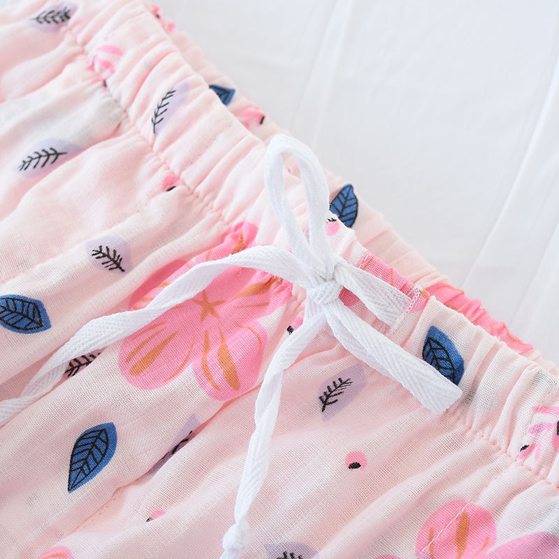 100% de algodón de gasa para mujer, Pantalón de pijama fino, informal, para dormir, tejido Floral de talla grande, para el hogar