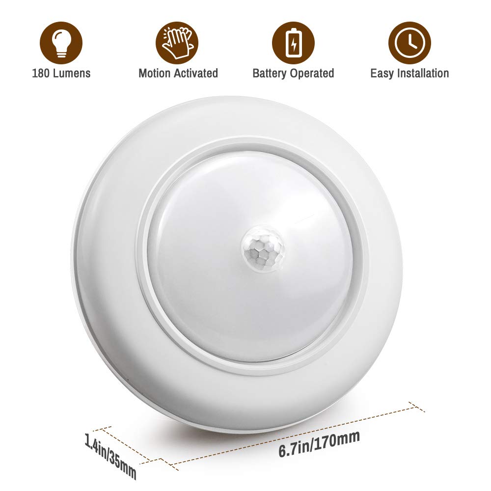 Wireless Motion Sensor Ceiling Light Battery Operated Sensing Activated LED Lamp Entrance Closet Stairs Hallway Garage Bathroom