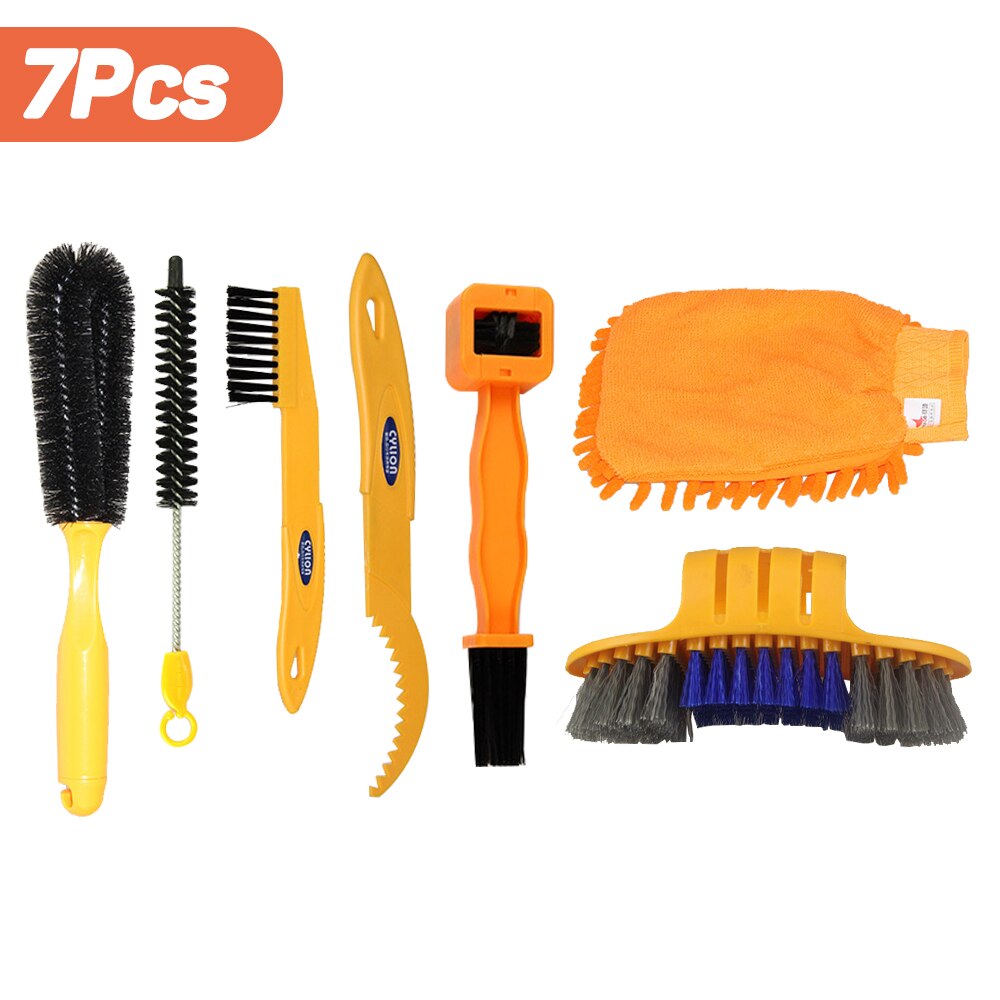 Bike Chain Cleaner Clean Machine Brushes Set Cycling Cleaning Kit Bicycle Brush Maintenance Tool for Mountain, Road, BMX, City: 7PCS Cleaning Set B