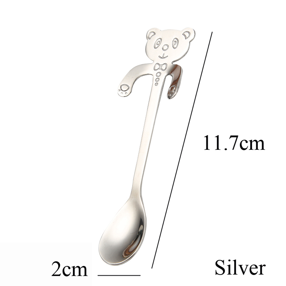 1PC Stainless Steel Rainbow Bear Spoons Hanging Cups Ice Cream Dessert Coffee Tea Spoon Tableware Kitchen Tool Flatware: silver