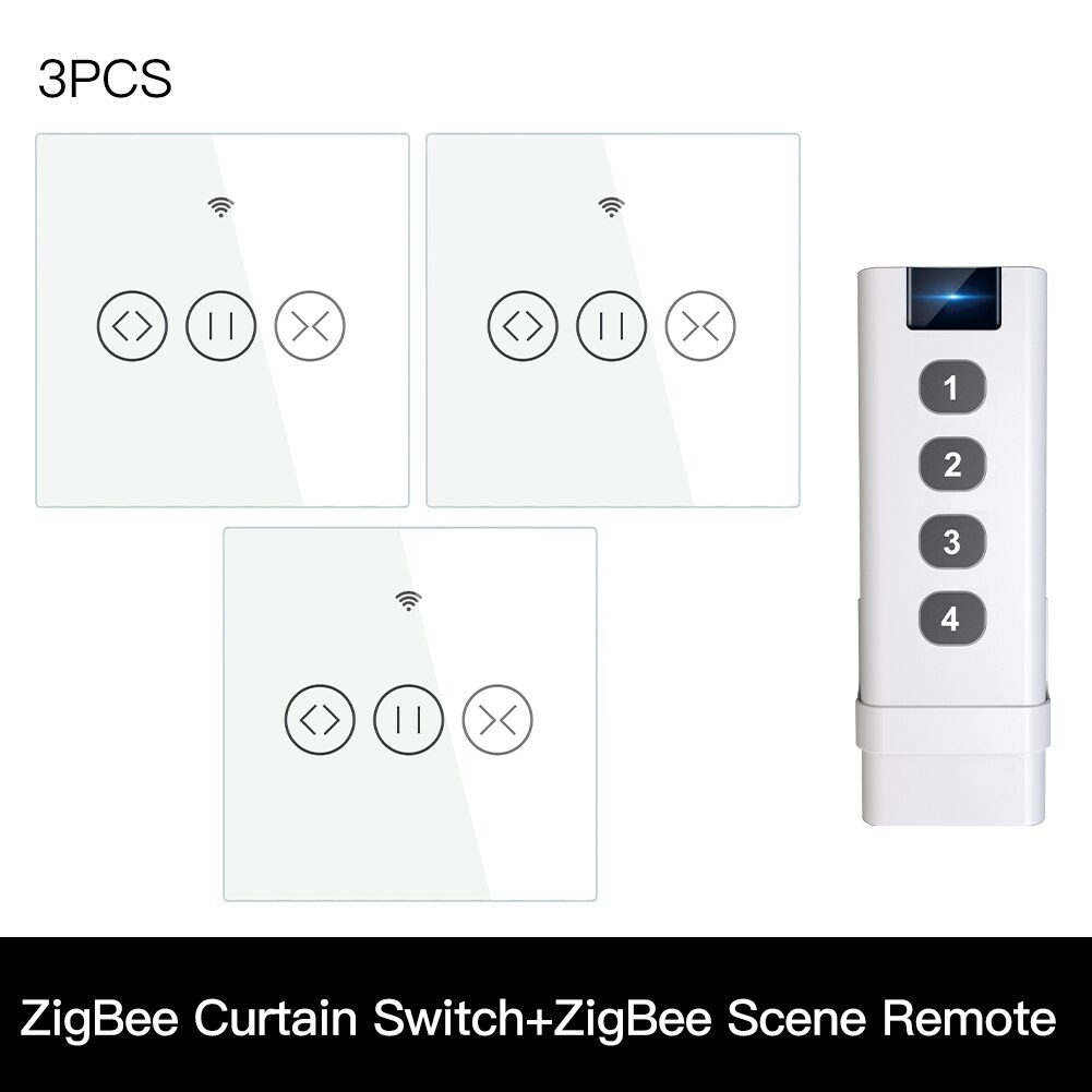ZigBee RF Smart Touch Curtain Switch Roller Blinds Shutter Tuya Smart App Wireless Control Relay Status Works with Alexa Google