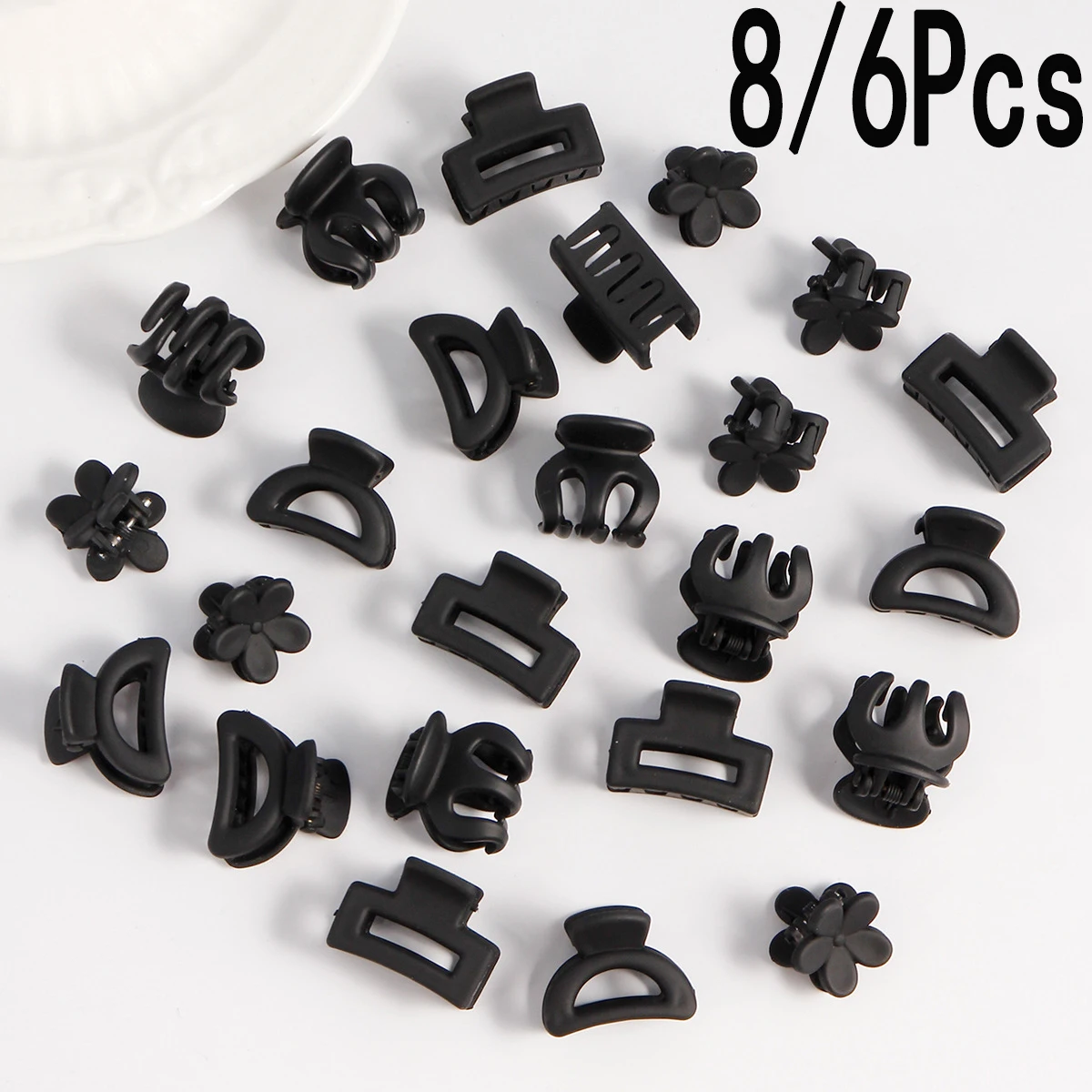 Pinzas acrílicas para el pelo para mujer y niña, pasadores elegantes para el pelo, pasador de cangrejo, accesorios para el cabello, color negro, 8/6 unidades por Set