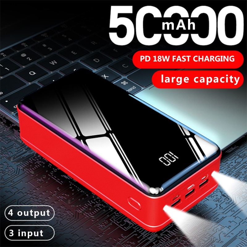 Batería Externa de carga rápida de 50000mAh, 3 entradas, 4 salidas, 2,1 a, para iphone, Xiaomi