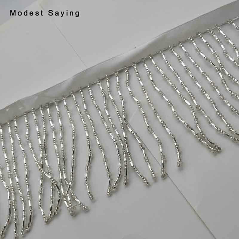 1 yard silver 9cm pärlstav kant kant sy sömnad tofs frans kantning latin klänning kväll fest klänningar plagg tillbehör
