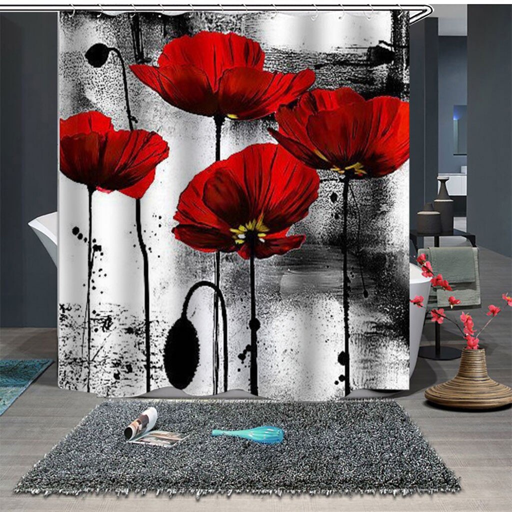 Ouneed Douchegordijn Bloemen & ocean prints Bad/Wc Gordijn met 12 haken 3D dolfijn Gedrukt Badkamer Douchegordijn: B