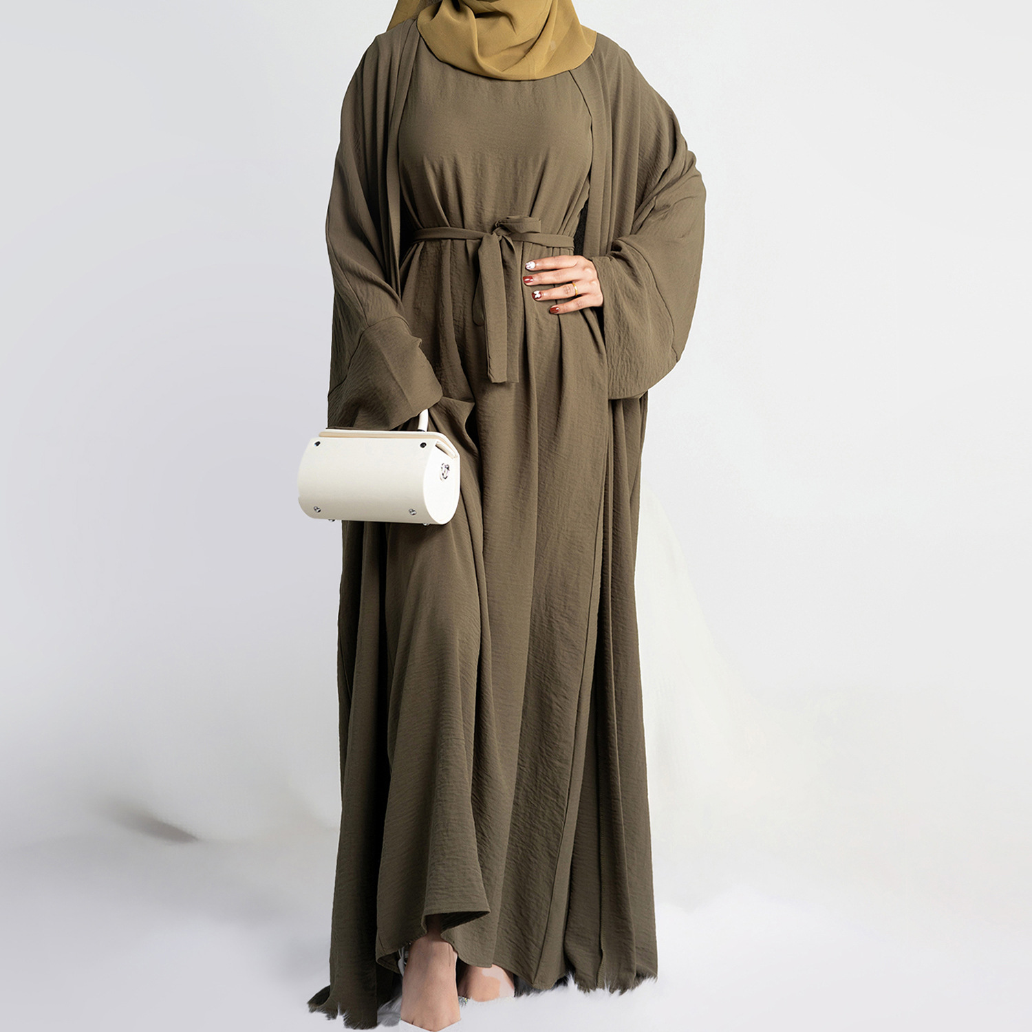 Abaya vestido Hijab sin mangas, conjunto musulmán a juego, bata islámica de lujo, vestido africano, Kimono marroquí, ropa de caftán, 2 uds./Set: L / Cian