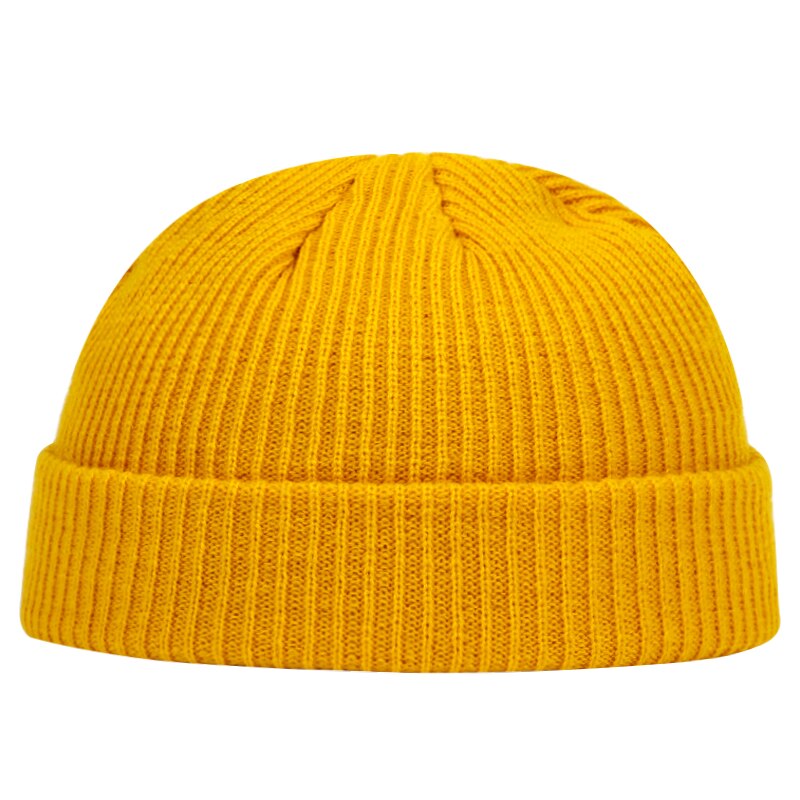 Herfst winter meloen muts heren dames gebreide muts muts schedelkap matrozenmutsen manchet kort randloos retro marineblauwe hoeden casquette: Geel