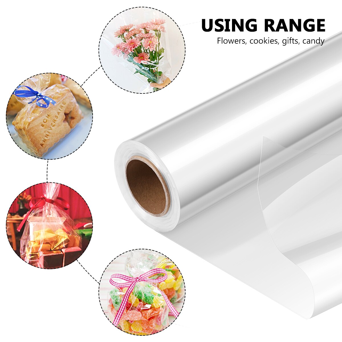 2 Rolls 2.5mil Cellophane Wrap Clear and White Dot Cellophane Wrappers for Wrapping Baskets Art Crafts (43x3000cm)