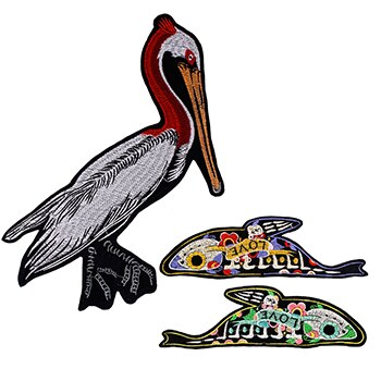 1 Juego de parches de animales de oveja de cabra Pelecanus, parche de pájaro de langosta bordado de flor de pez de amor, apliques, parches de planchado en camiseta, artesanía de ropa: bird fish