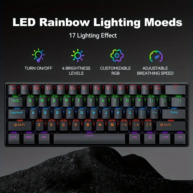 [USB-C Wired Mechanical Keyboard] 61-Key Mechanical Keyboard, Dual-Tone Injection Keycaps, -Swappable, USB-C Wired