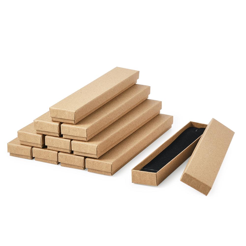 12pcs Cardboard Jewelry Boxes - 21x4x2cm Rectangle Packaging for Bracelets, Necklaces: Tan