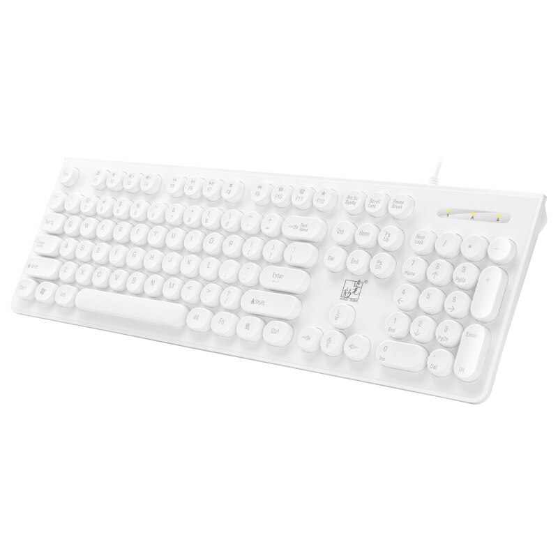 Keyboard Wired Office Keyboard, 104 Keys USB Ergonomic Wrist Rest Keyboard for Windows PC Gamer Desktop, Computer (Black/White): White Round Key