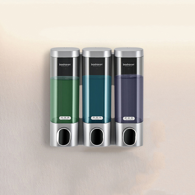 Wall-mounted Liquid Soap Dispensers Touch Bathroom Shampoo Dispenser For Shower Body Wash Kitchen Hand Sanatizer Container: silver 3 grid