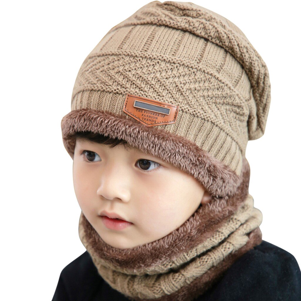 Cappello da neonato in pile colori a contrasto cappelli invernali caldi lavorati a maglia per cappello da bambino + sciarpa Set di due pezzi berretto lavorato a maglia per bambini berretto gorro: KH