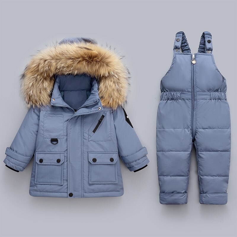 russische Winter Jungen Schneeanzug Wasserdicht Mit Kapuze Unten Jacke Für Mädchen 1 2 3 4 Jahre freundlicher Gesamt Kleinkind Baby kleidung einstellen: Blau / 9m