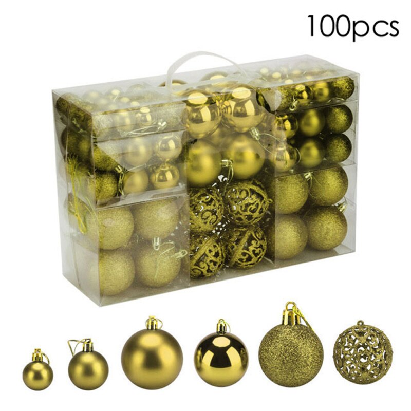 TTLIFE 100 Pieces Christmas Ball Ornaments Xmas Tree Ball Bauble Hanging Home Colorful Party Ornament Festival Decor Solid Box: 02