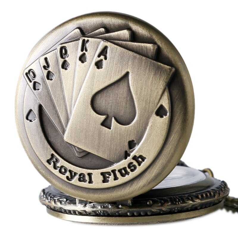 Weihnachten Jahrgang Antike Bronze- Kupfer königlich spülen Poker Karten Taschenuhr Uhr Halskette Kette Männer Frauen P80