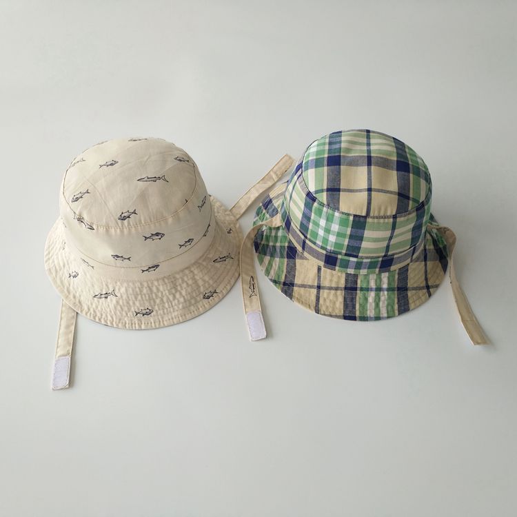 Chapeau de pêche pour enfants | Chapeau, seau, pliable, imprimé écossais, seau, deux côtés, vêtement réversible, animaux, casquettes pour enfants, Protection solaire A1,: Beige 52cm