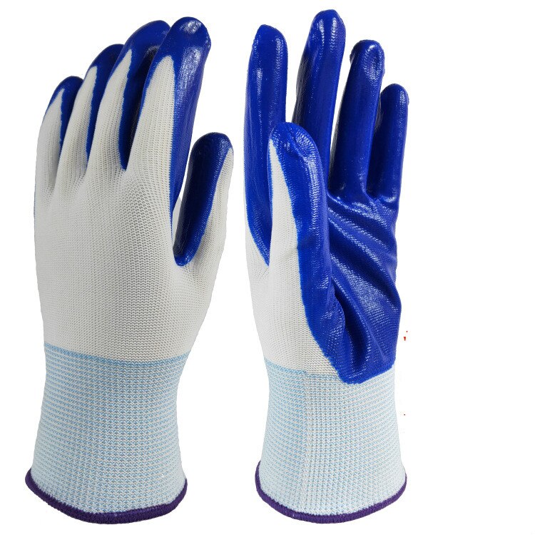 2Pairs Werkhandschoenen Nylon Gecoate Arbeid Bescherming Rimpel Handschoenen Anti-Olie Anti-Wrijving Antiskip Tuin: Blauw